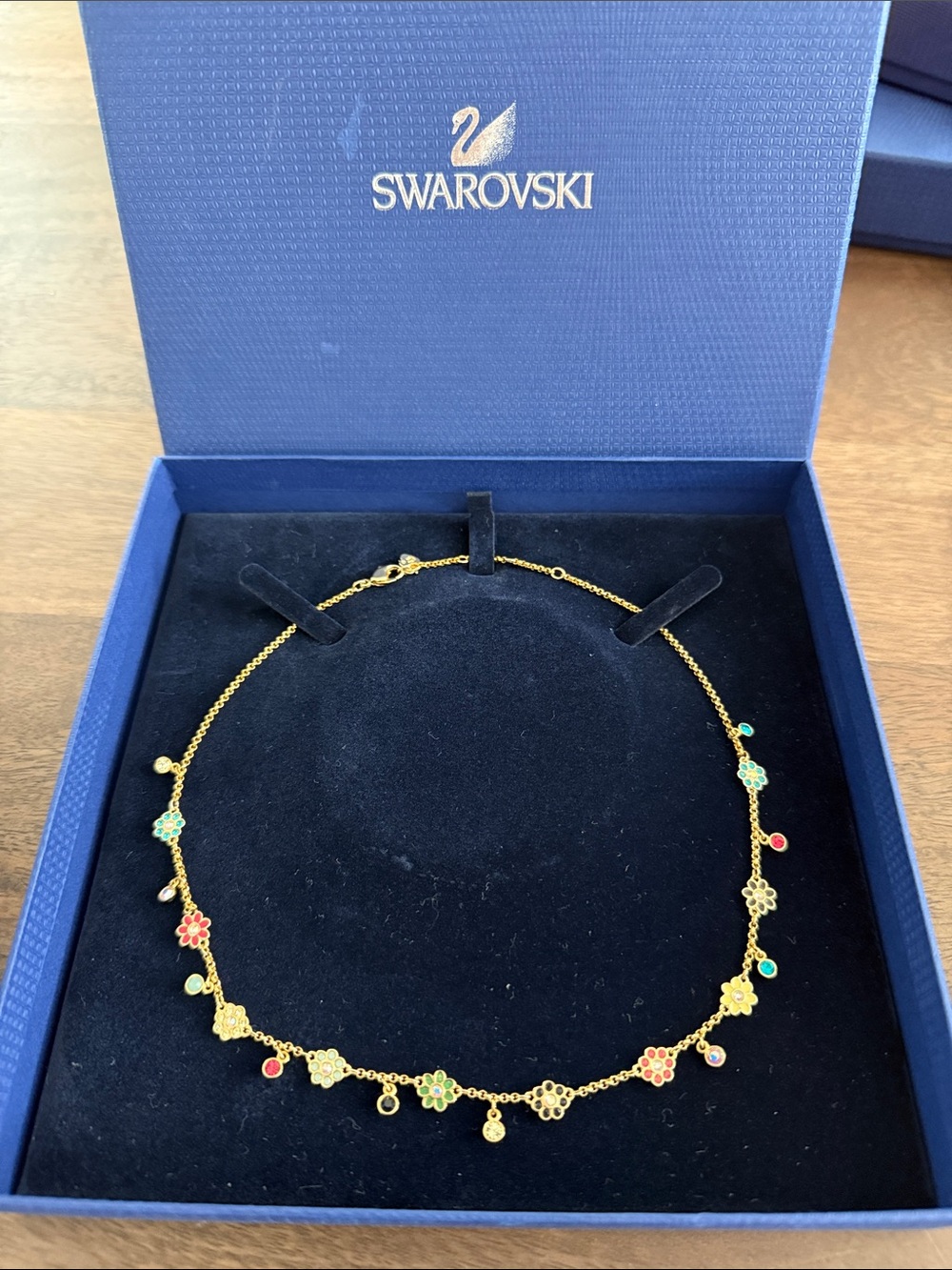 Swarovski Gold Multicolor Flower Charm Necklace